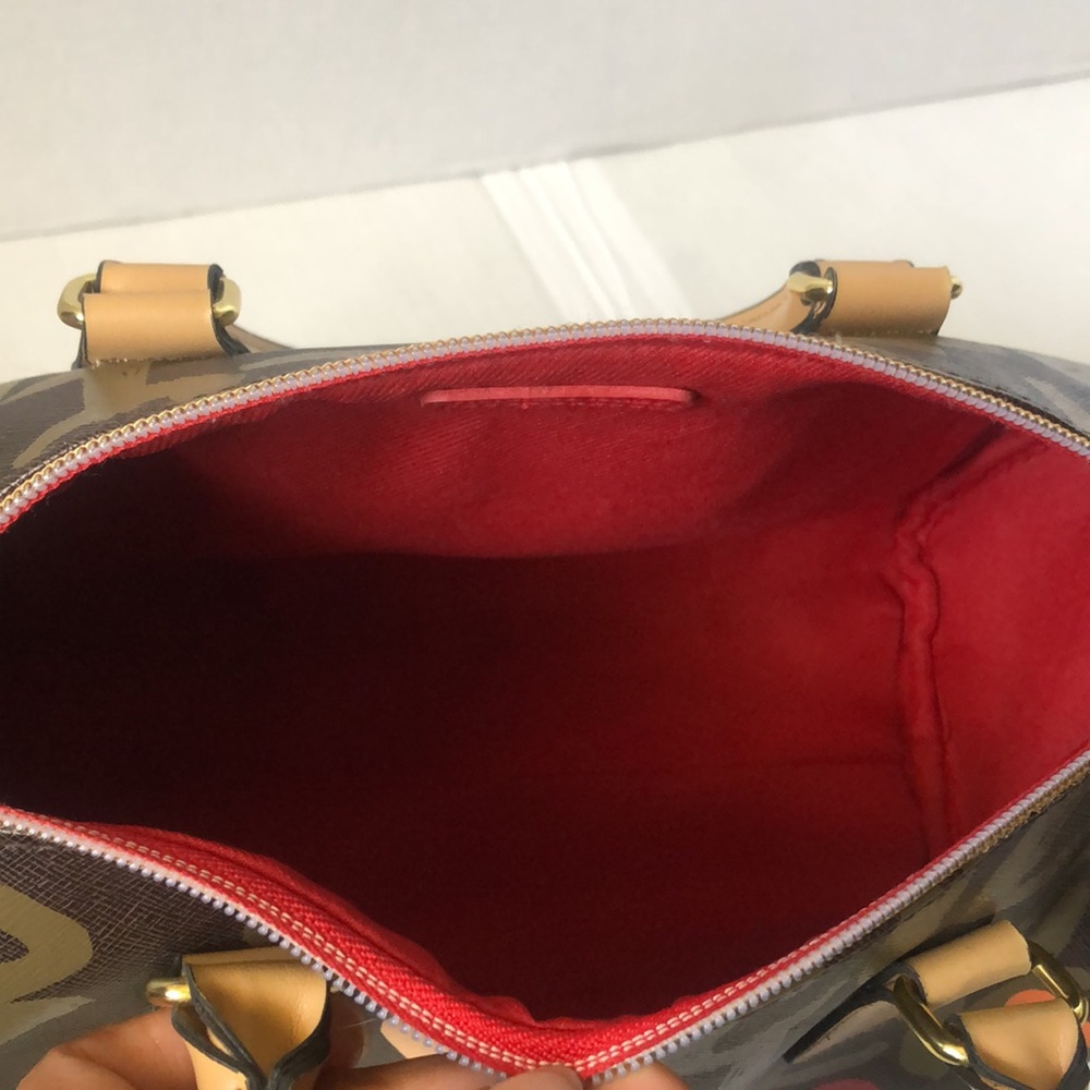 Victoria's Secret Brown Graffiti Heart Satchel with Red and Orange Accents - Picture 12 of 16